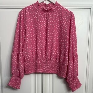June & Hudson Size 1 (US Small) Pink + White Polka Dot Long Sleeve Blouse